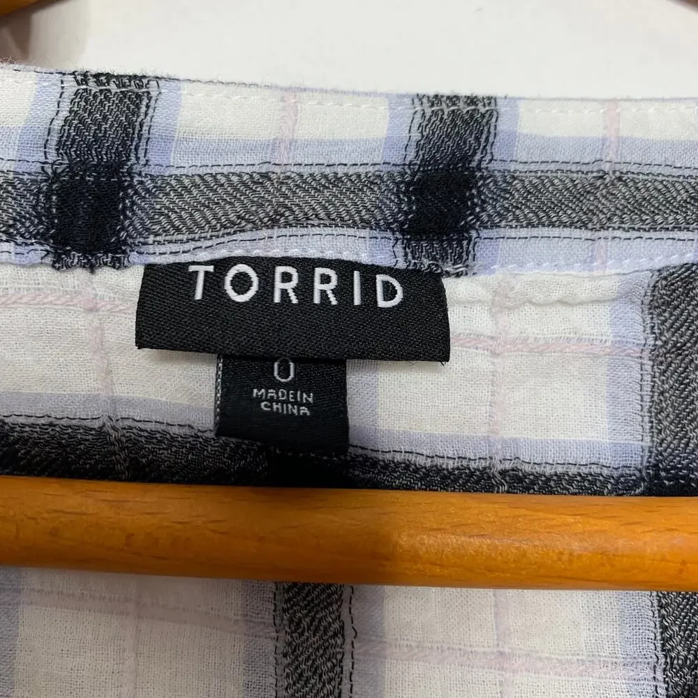3/$20 Torrid women's plus size white plaid Harper three quarter sleeve top 0X - Picture 5 of 9